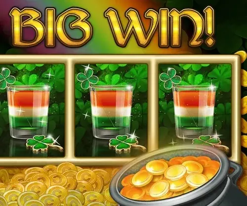 Casino World Big Win slot art with shamrock reels and a pot of gold